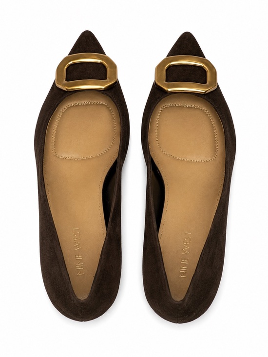 Nine West Shoes - Nine West Brown Suede Flats with Gold Buckle
